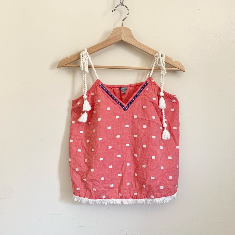 Aerie Pink Beaded Embroidered Tie Straps Tassel Top XS